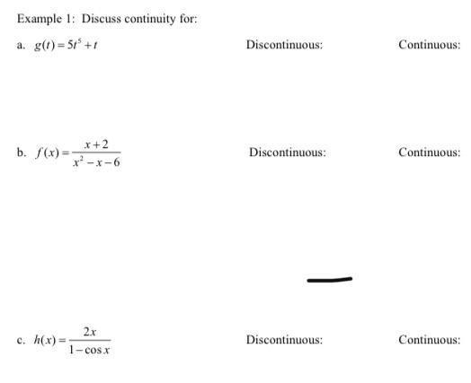 Solved Example 1 Discuss Continuity For A G T 51 Chegg Com