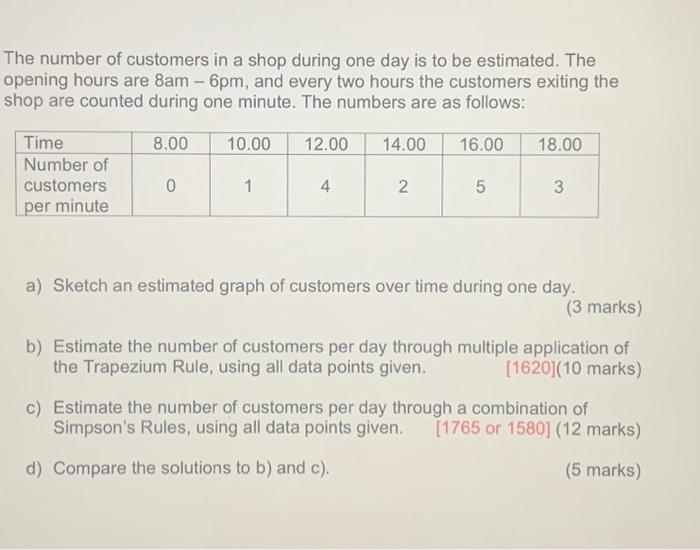 Solved The number of customers in a shop during one day is Chegg