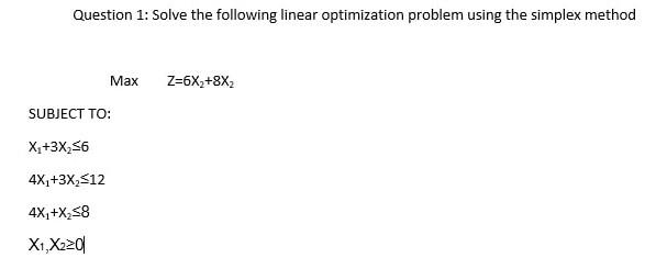 Solved Question 1: Solve The Following Linear Optimization | Chegg.com