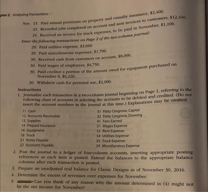 Solved PR 2-3A Journal entries and trial balance On November | Chegg.com
