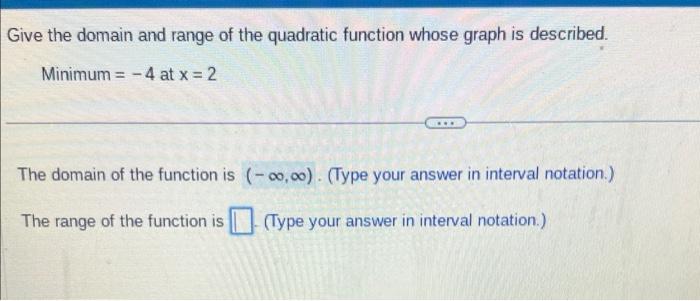 Solved Give the domain and range of the quadratic function | Chegg.com