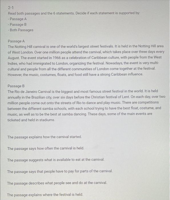 Solved 2-1 Read Both Passages And The 6 Statements. Decide | Chegg.com