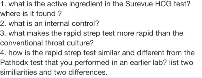 Solved 1. what is the active ingredient in the Surevue HCG | Chegg.com