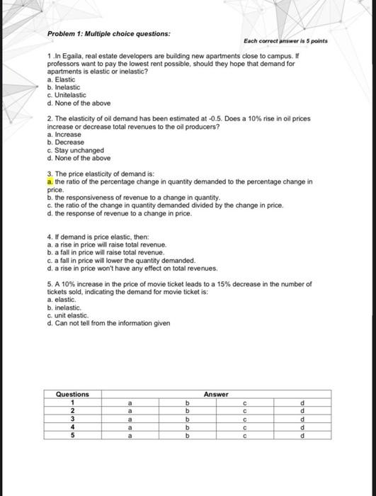 Solved Problem 1: Multiple choice questions: Each correct | Chegg.com