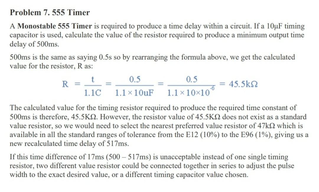 Problem 7. 555 Timer - -6 A Monostable 555 Timer is | Chegg.com