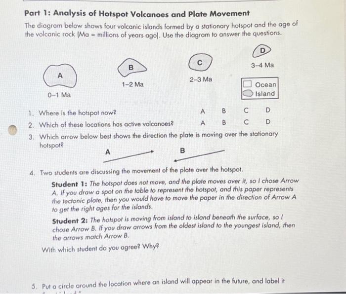 Part 1: Analysis of Hotspot Volcanoes and Plate | Chegg.com