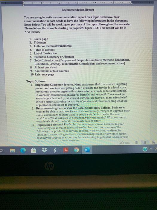we have to write a report on the topic listed below. | Chegg.com