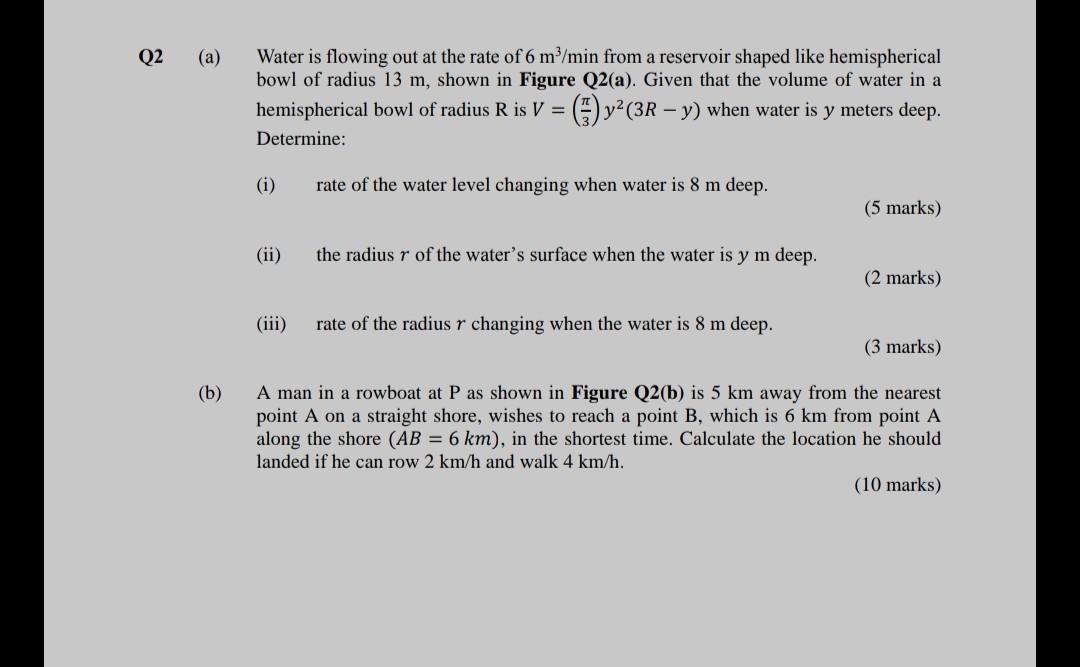 Solved Q2 (a) Water is flowing out at the rate of 6 m/min | Chegg.com