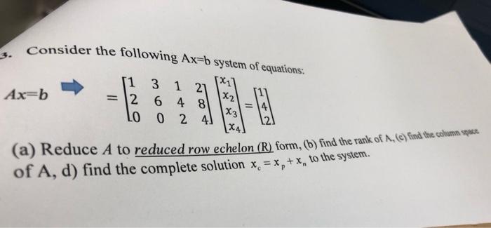 Solved 3. Consider The Following Ax=b System Of Equations: | Chegg.com