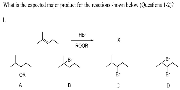 Solved What is the expected major product for the reactions | Chegg.com
