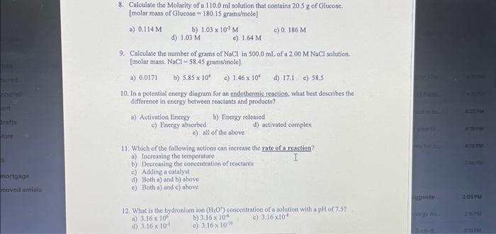 Solved 8. Calculate the Molarity of a 110.0ml solution that | Chegg.com
