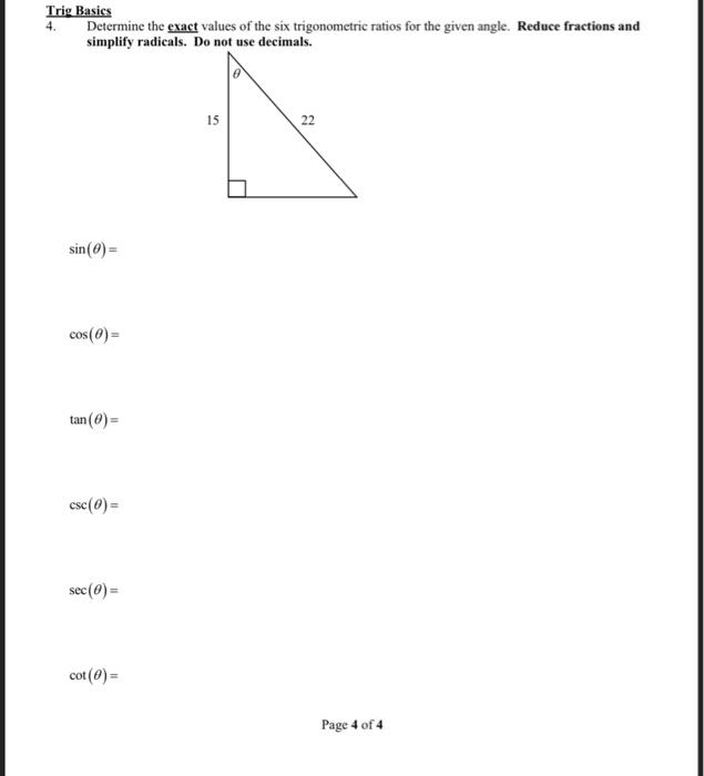 Solved trig basics 4 determine the exact values of the six chegg