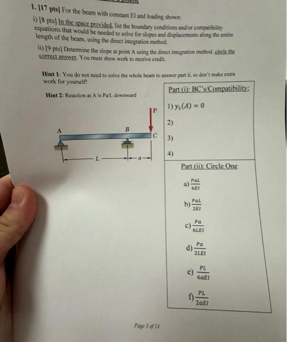 Solved 1. 117pts] For the beam with constant El and loading | Chegg.com