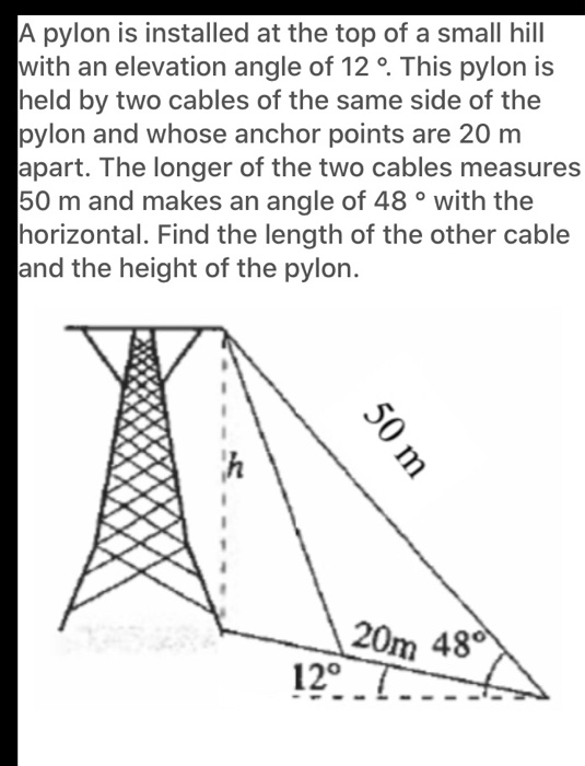 Solved A pylon is installed at the top of a small hill with