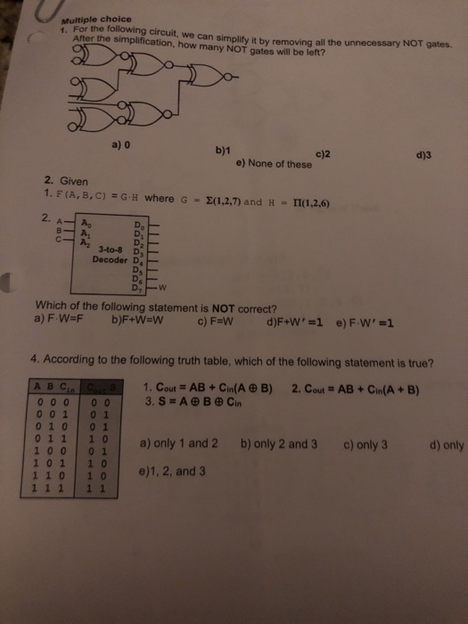 Solved Multiple Choice 1. For The Following Circuit, We Ca | Chegg.com