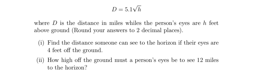 Solved D=5.1h where D is the distance in miles whiles the | Chegg.com