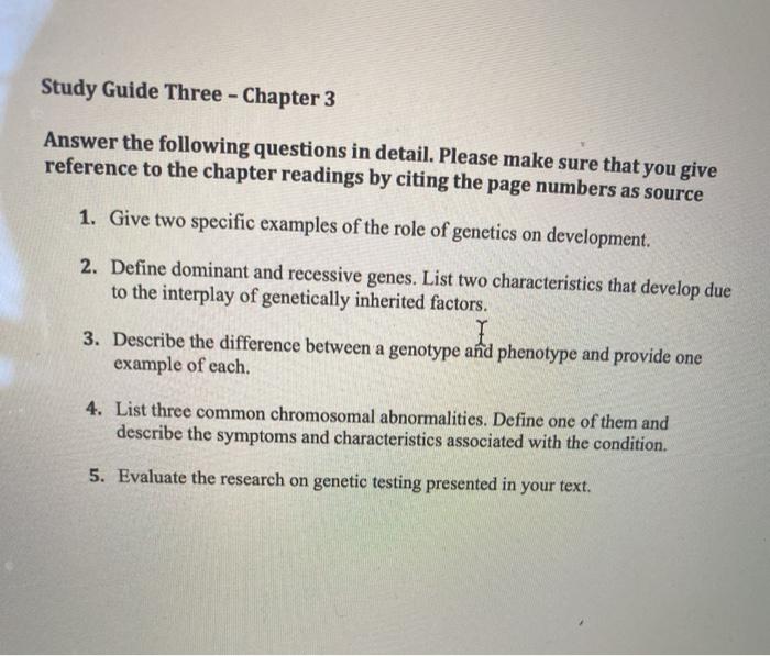 Solved Study Guide Three - Chapter 3 Answer the following | Chegg.com