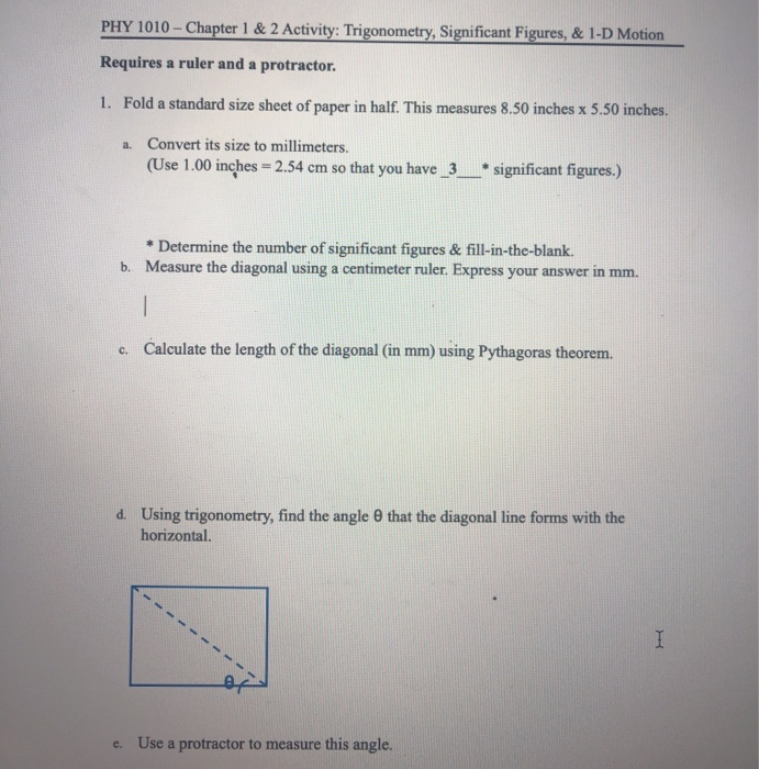 Solved PHY 1010 - Chapter 1 & 2 Activity: Trigonometry, | Chegg.com