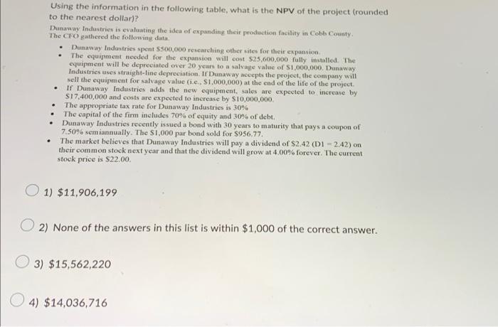 Solved Using the data in the following table, which project | Chegg.com