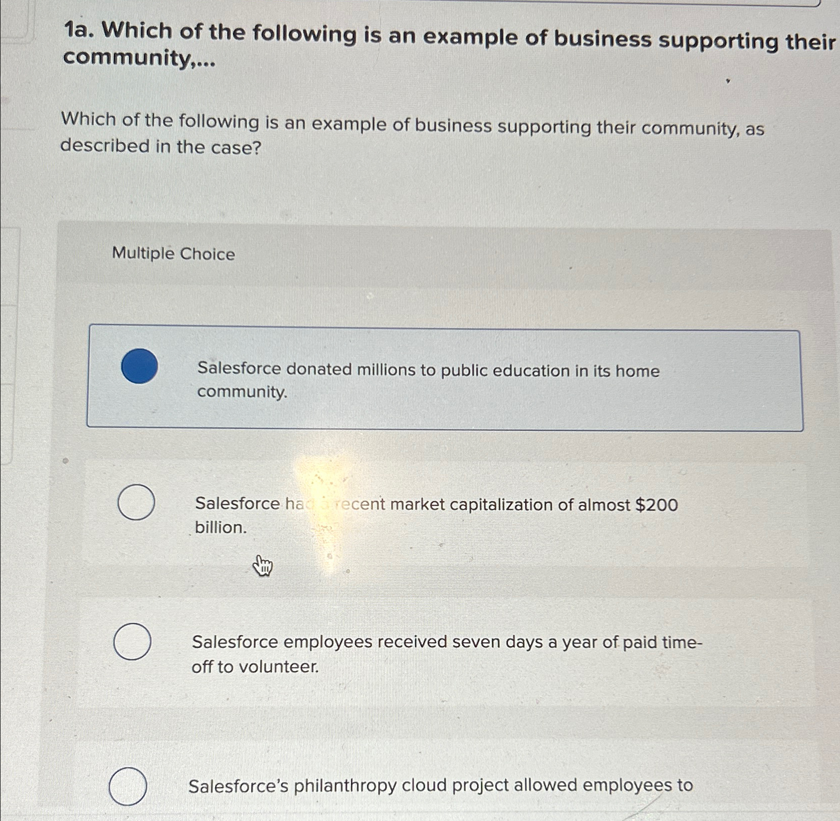 Solved 1a. ﻿Which of the following is an example of business | Chegg.com