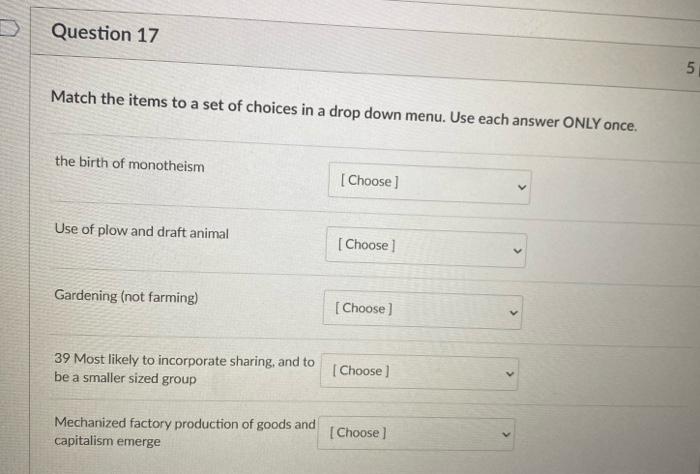 Solved Question 17 5 Match the items to a set of choices in | Chegg.com