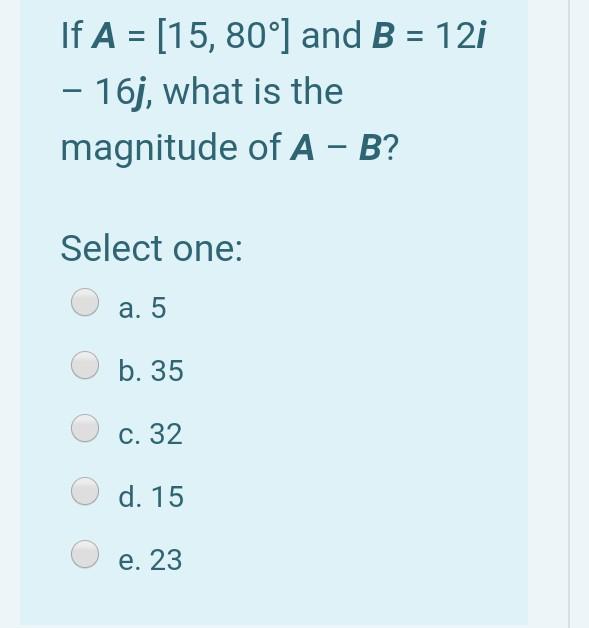 Solved If A = [15, 80°) And B = 12i – 16j, What Is The | Chegg.com