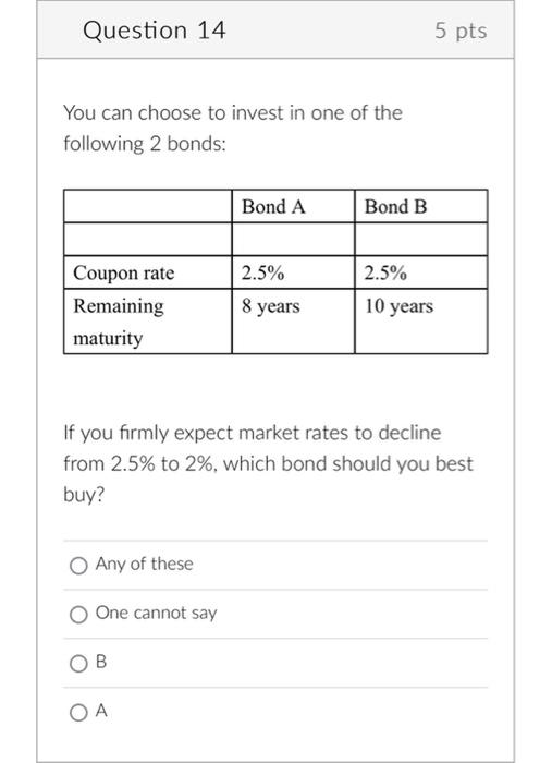 Solved Question 14 5 pts You can choose to invest in one of | Chegg.com