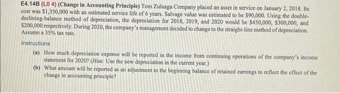 Solved E4.14B (LO 4) (Change In Accounting Principle) Tom | Chegg.com