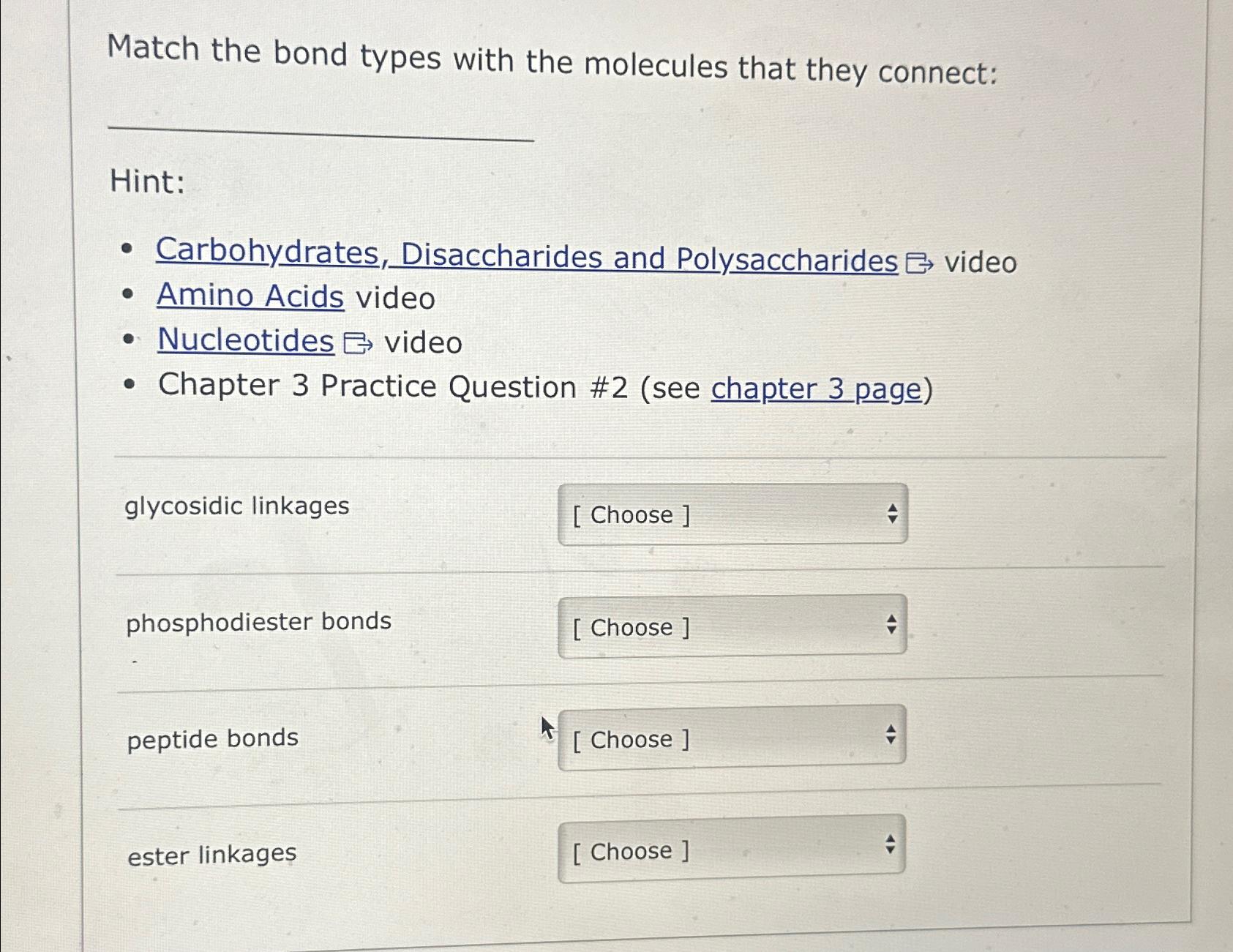 Solved Match the bond types with the molecules that they | Chegg.com