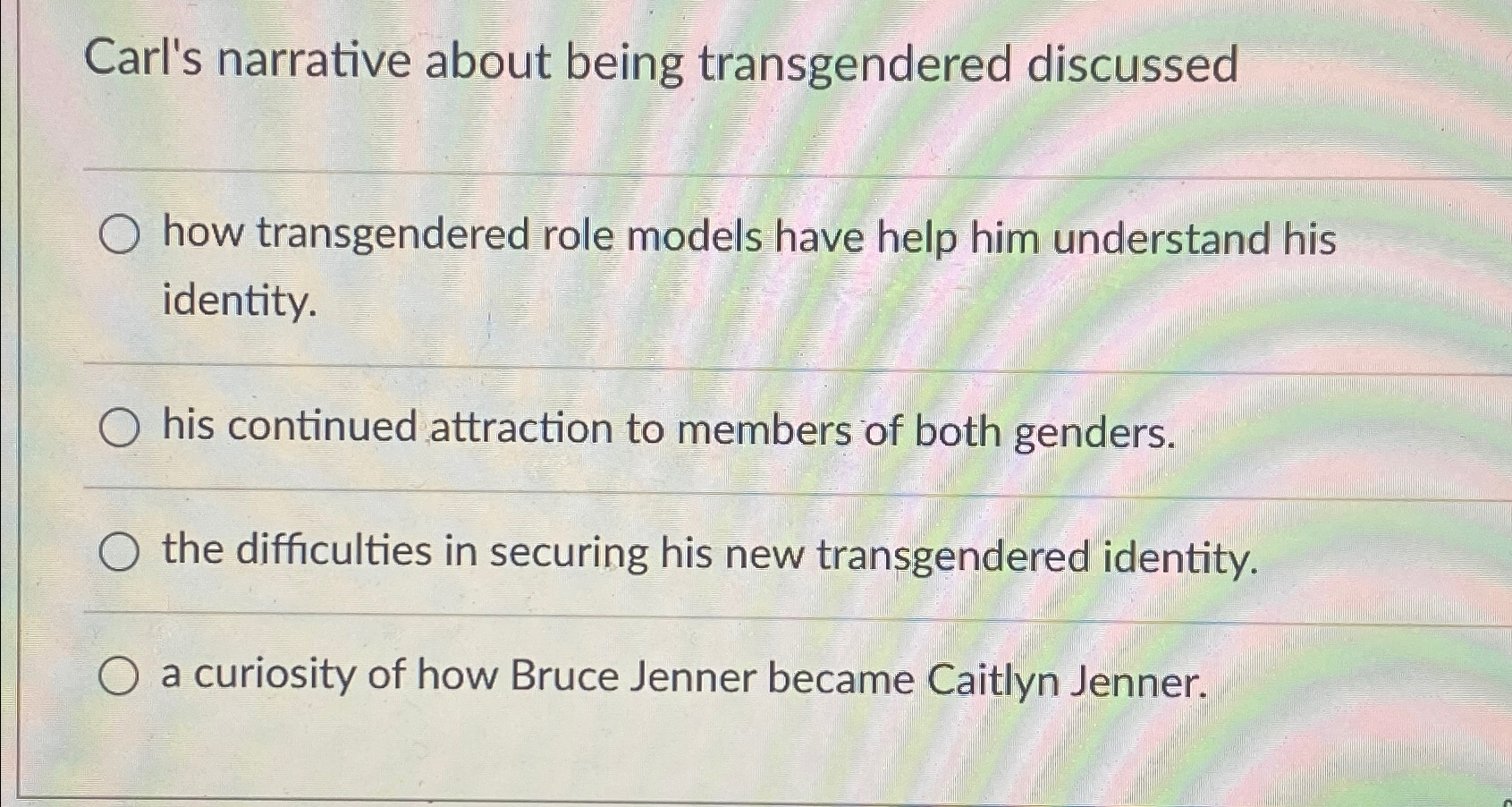 Solved Carl's narrative about being transgendered | Chegg.com