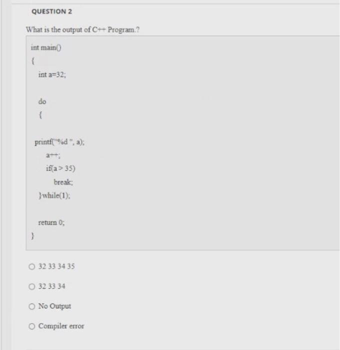 Solved QUESTION 2 What is the output of C++ Program? int | Chegg.com