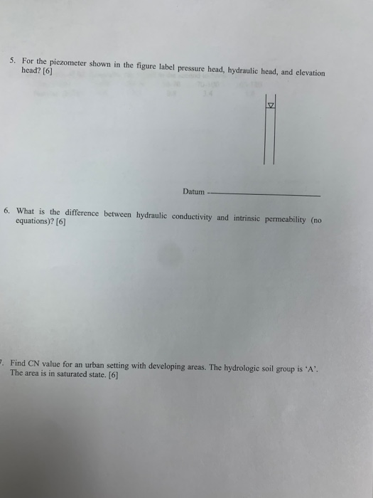 Solved 5. For the piezometer shown in the figure label | Chegg.com