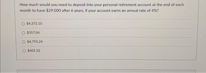 Solved How much would you need to deposit into your personal | Chegg.com