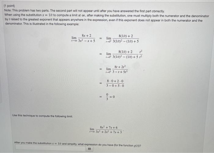 Solved (1 point) Note: This problem has two parts. The | Chegg.com