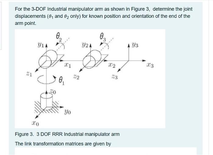 Solved For the 3-DOF Industrial manipulator arm as shown in | Chegg.com