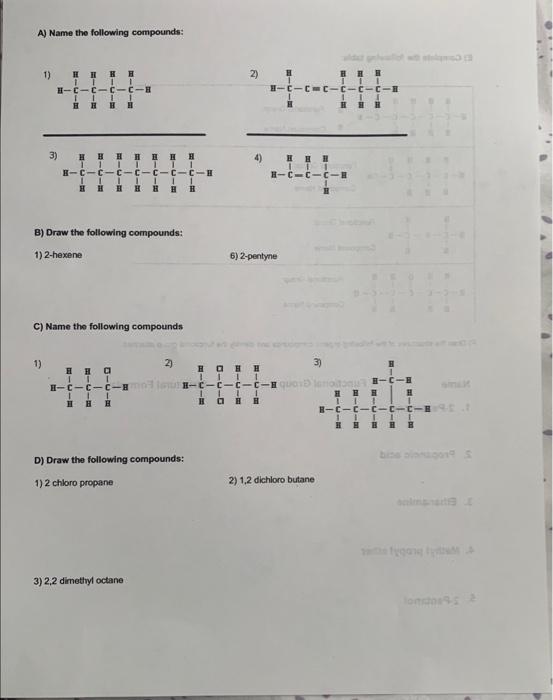 Solved A) Name the following compounds: 1) 2) B) Draw the | Chegg.com