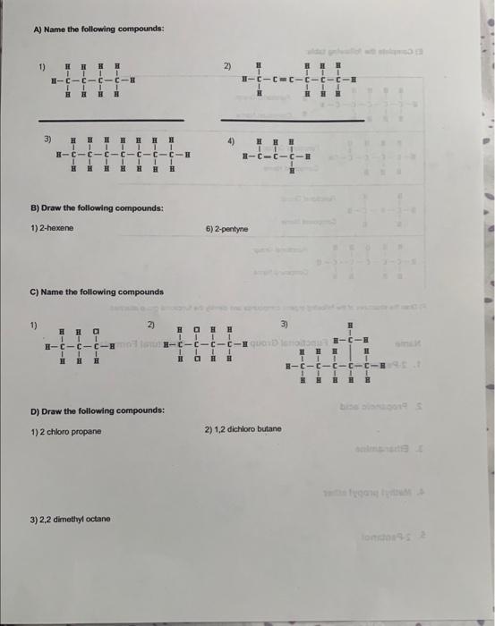 Solved A) Name The Following Compounds: 1) 2) B) Draw The | Chegg.com