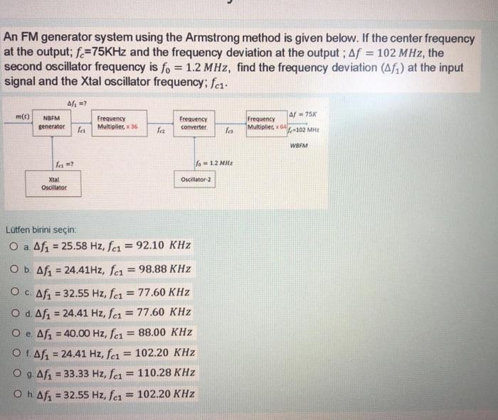 Solved An FM generator system using the Armstrong method is | Chegg.com