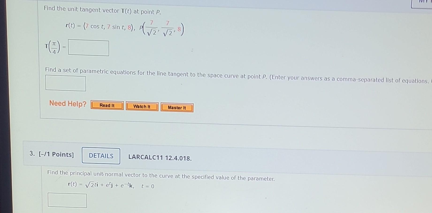 Solved Find The Unit Tangent Vector T T At Point P