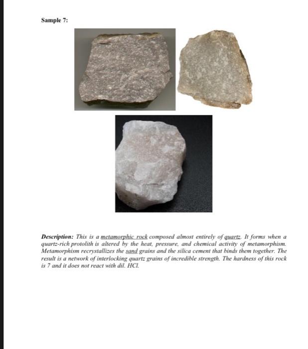 Solved Sample No 1 Description: It is a metamorphic rock | Chegg.com