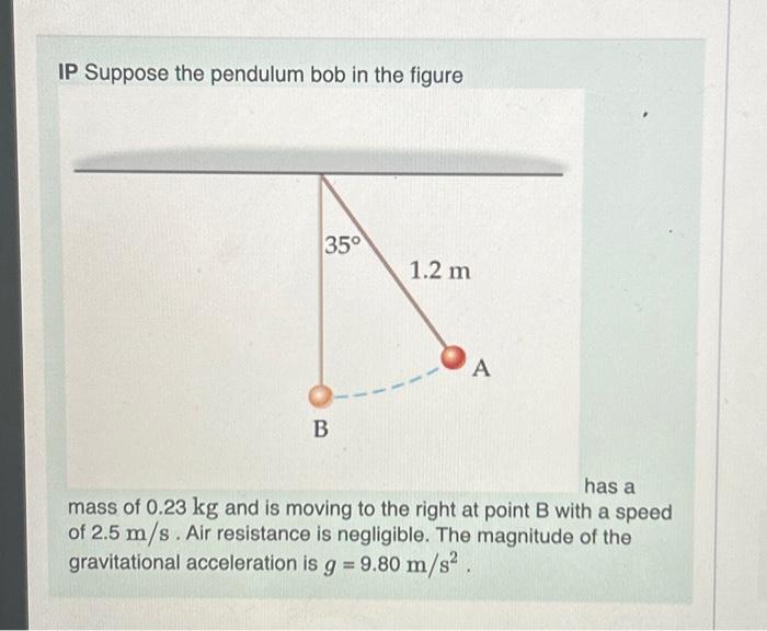 Solved IP Suppose the pendulum bob in the figure has a mass | Chegg.com