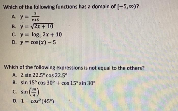 Solved Which of the following functions has a domain of | Chegg.com