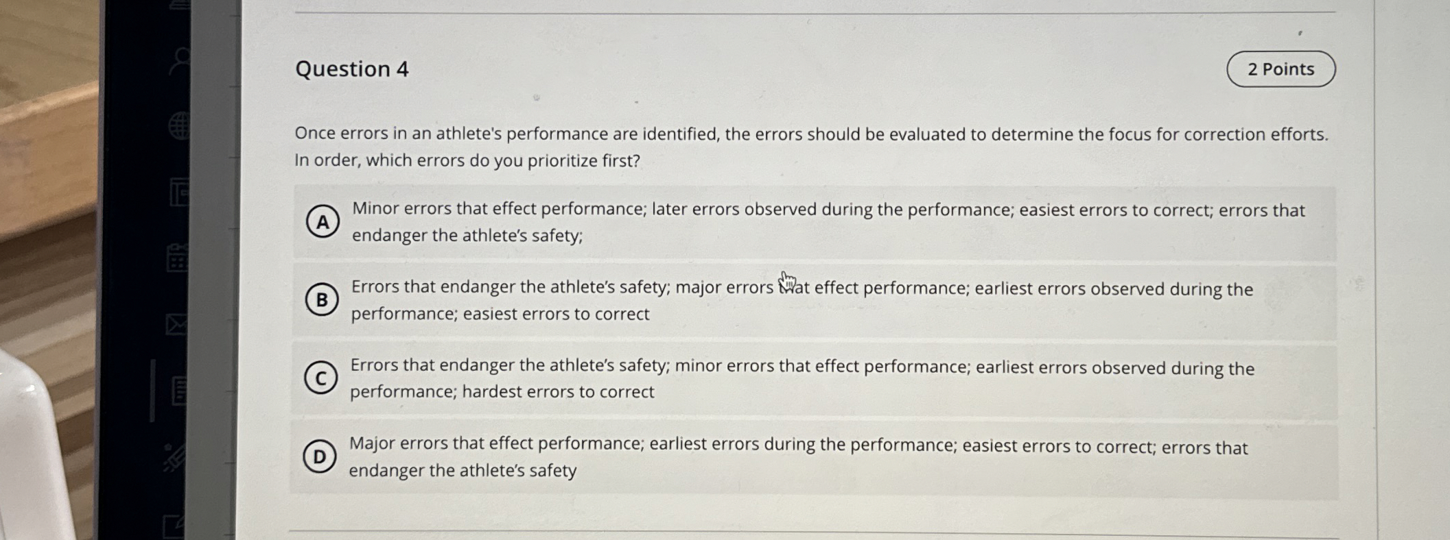 Solved Question 4Once errors in an athlete's performance are | Chegg.com
