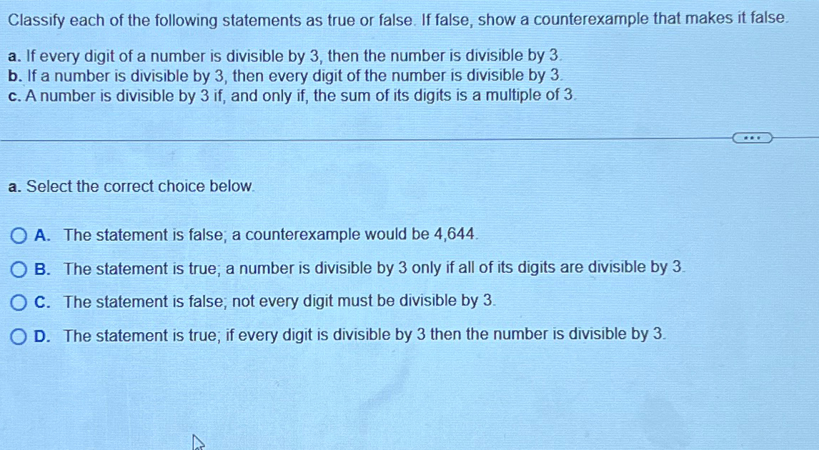 Solved Classify each of the following statements as true or | Chegg.com