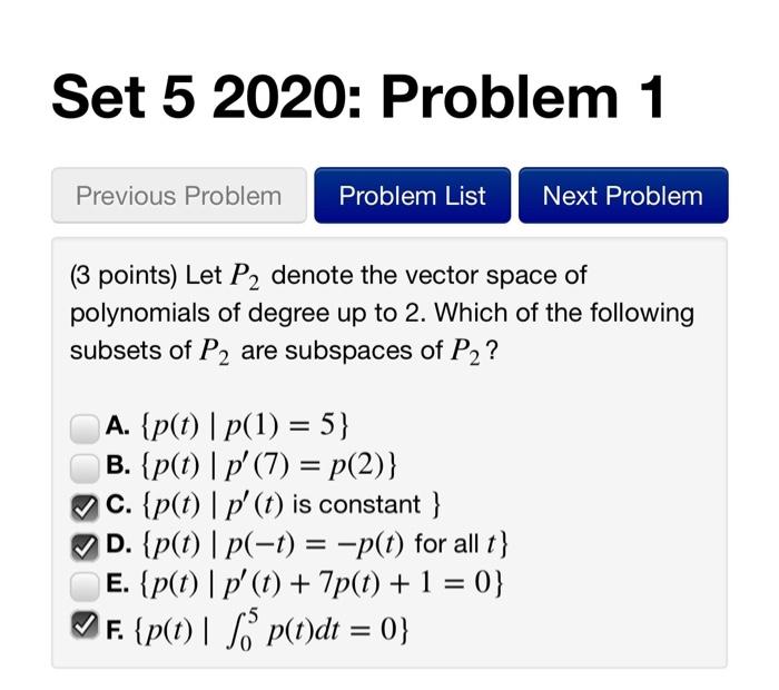 Solved Set 5 2020: Problem 1 Previous Problem Problem List | Chegg.com