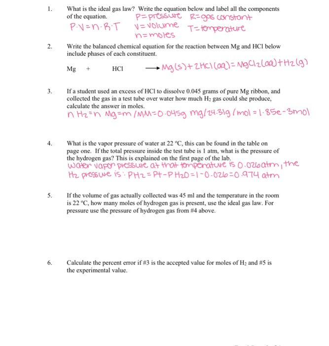 Solved 1 What Is The Ideal Gas Law Write The Equation B Chegg Com