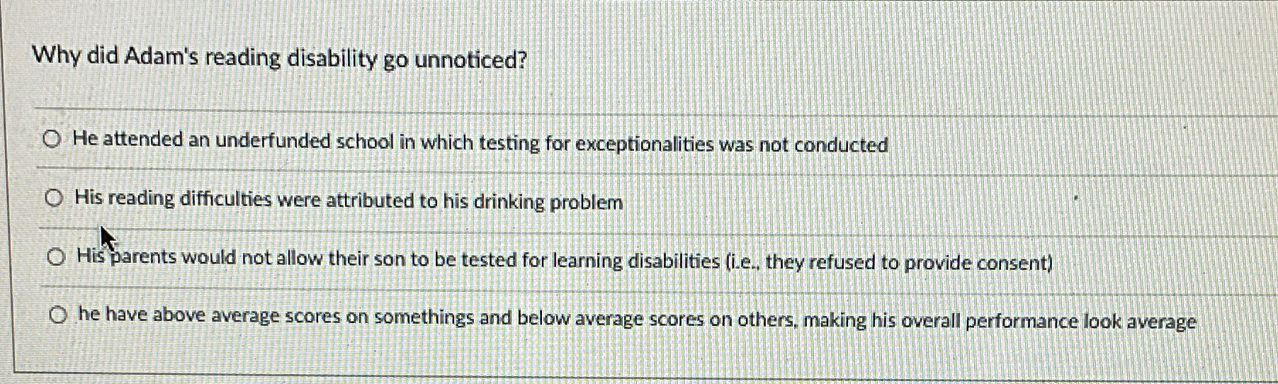 Solved Why did Adam's reading disability go unnoticed?He | Chegg.com