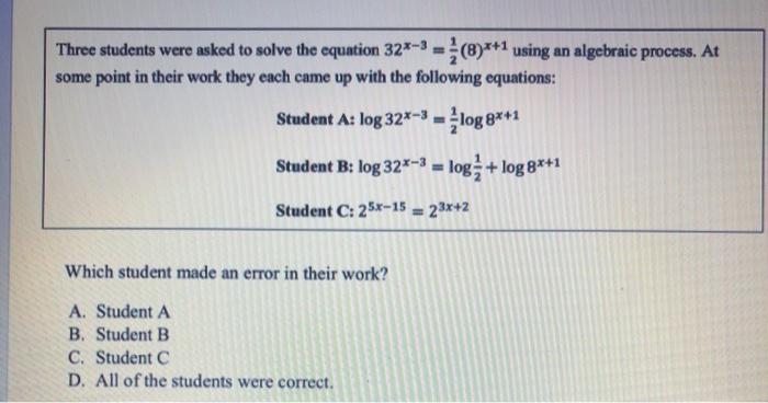 Solved Three students were asked to solve the equation 327-3 | Chegg.com