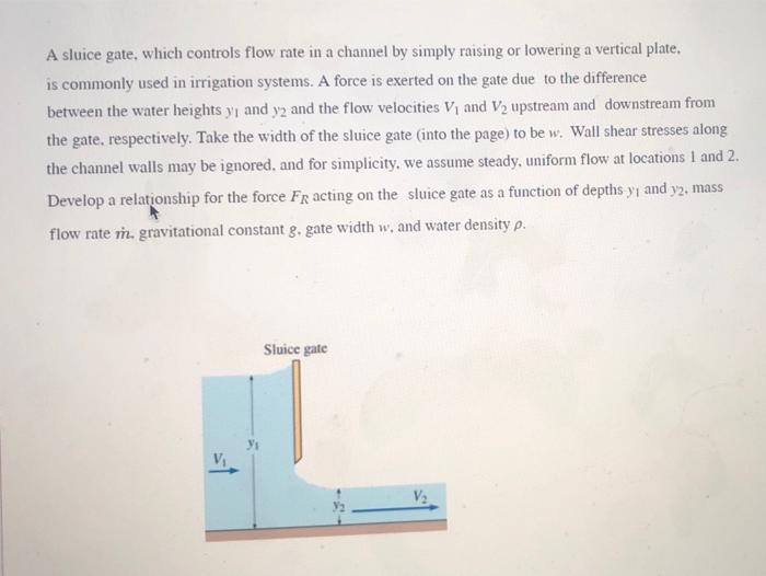Solved A sluice gate, which controls flow rate in a channel | Chegg.com