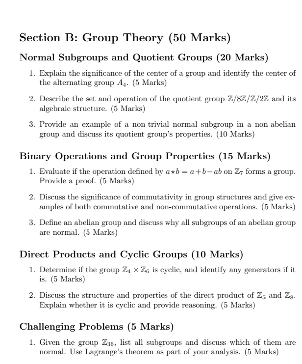 Solved Section B: Group Theory (50 ﻿Marks)Normal Subgroups | Chegg.com